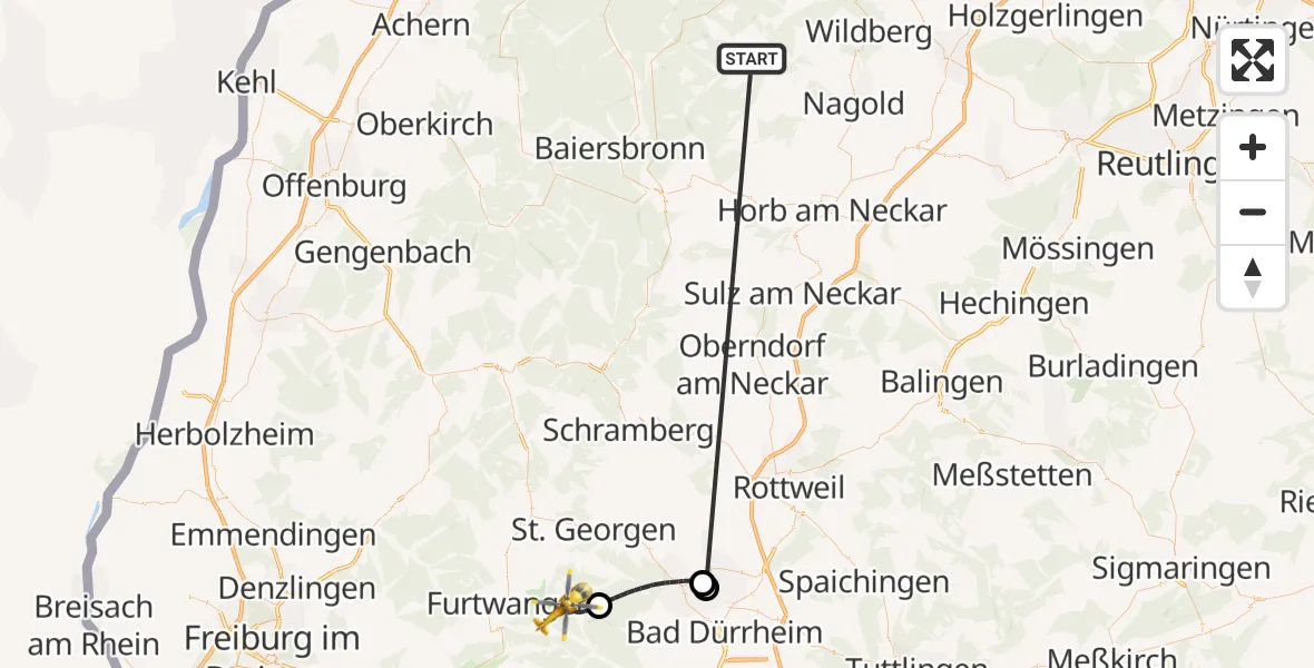 Flugroute Ambulanzhubschrauber Altensteig - Vöhrenbach, 21 August 2026, 11:42