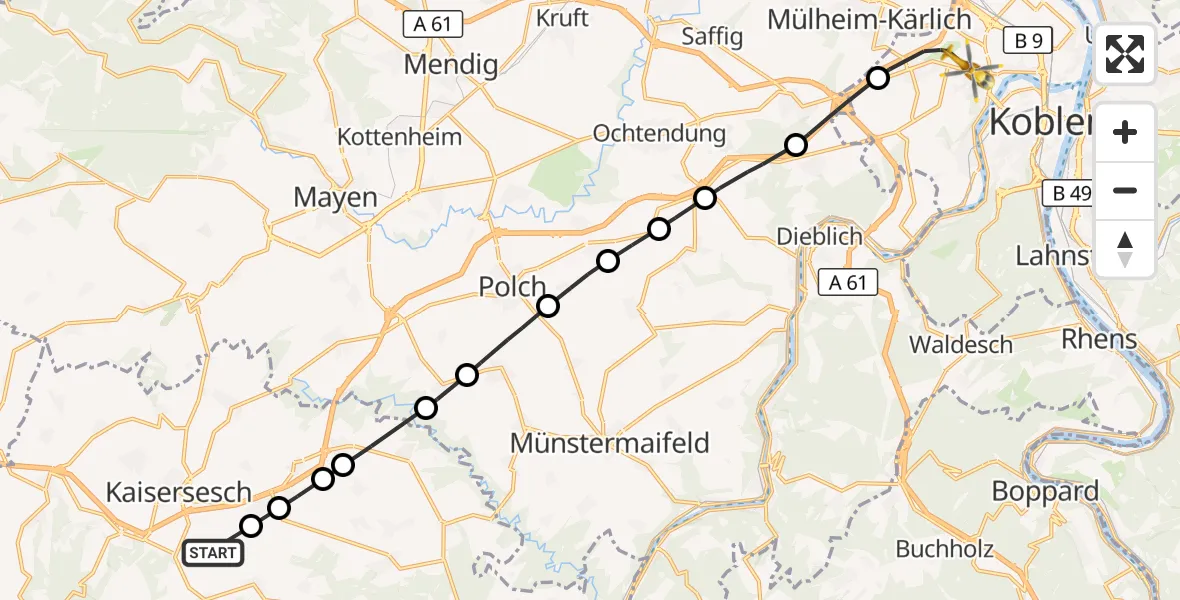 Flugroute Rettungshubschrauber Illerich - Koblenz, 21 August 2026, 11:45