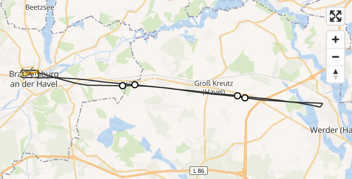 Flugroute Rettungshubschrauber Brandenburg an der Havel - Brandenburg an der Havel, 21 August 2026, 11:46