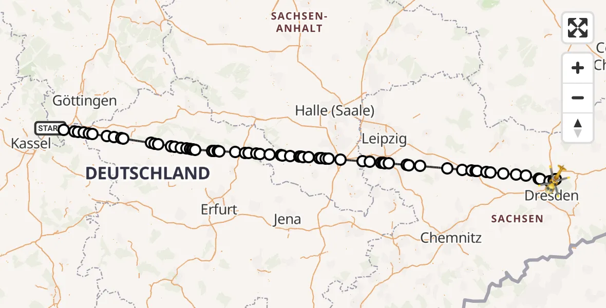 Flugroute Rettungshubschrauber Hann.Münden - Dresden Flughafen, 21 August 2026, 11:53