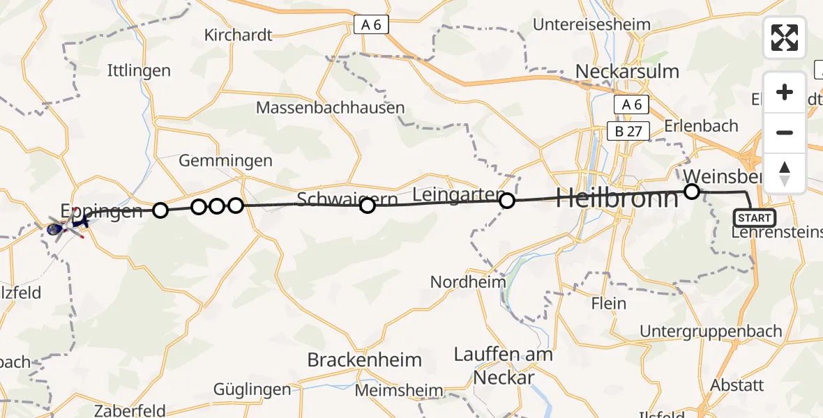 Flugroute Polizeihubschrauber Weinsberg - Eppingen, 21 August 2026, 11:53