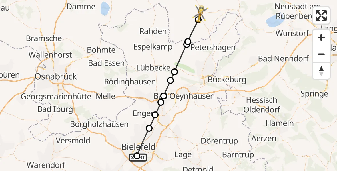 Flugroute Rettungshubschrauber Luftrettungszentrum Bielefeld - Uchte, 21 August 2026, 11:54
