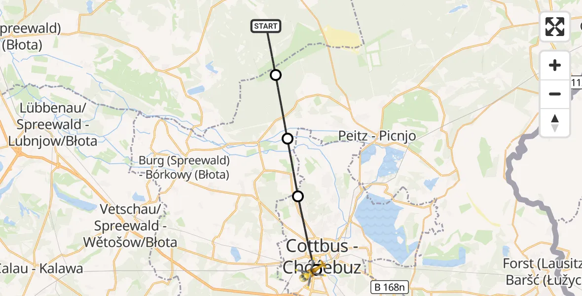 Flugroute Rettungshubschrauber Schwielochsee - Carl Thien Hospital Cottbus, 21 August 2026, 11:56
