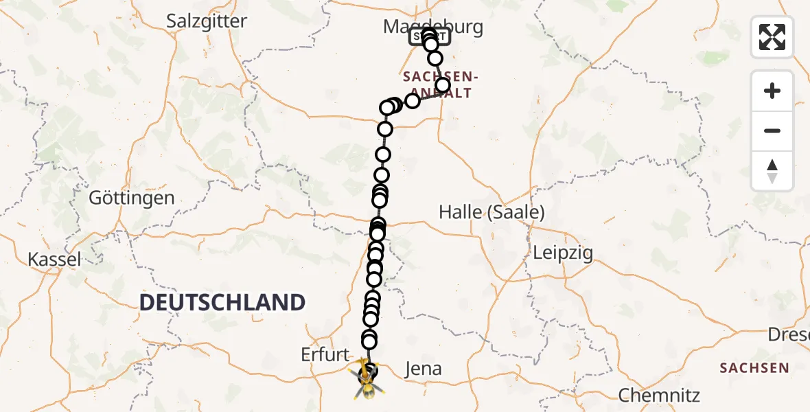 Flugroute Ambulanzhubschrauber Magdeburg University Hospital - Bad Berka, 21 August 2026, 12:03
