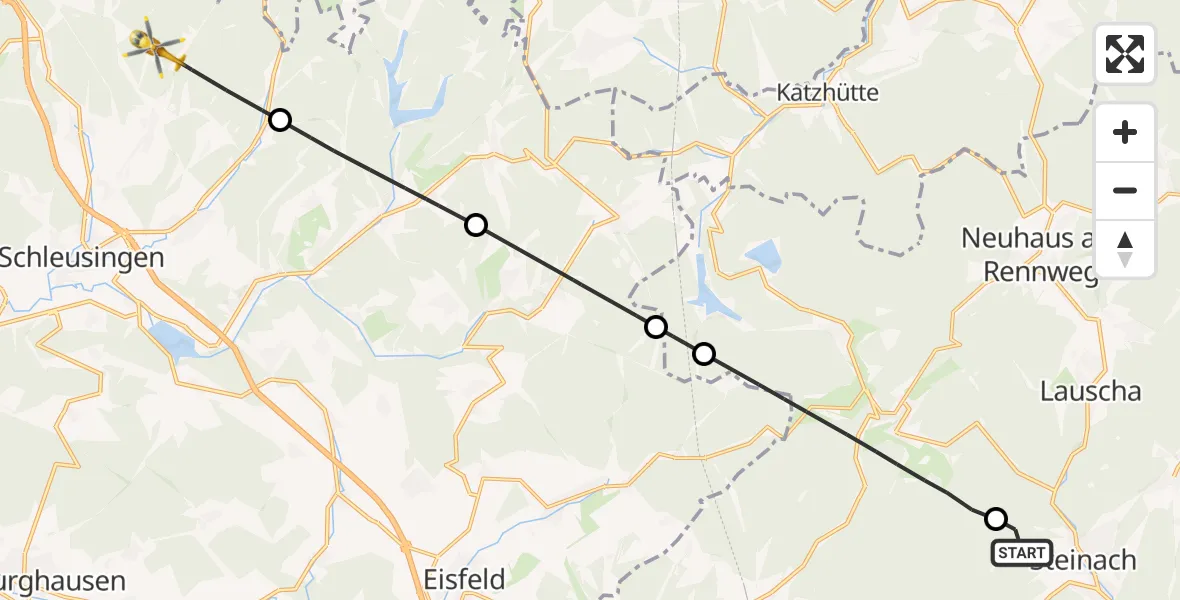 Flugroute Rettungshubschrauber Steinach - Schleusingen, 21 August 2026, 12:13