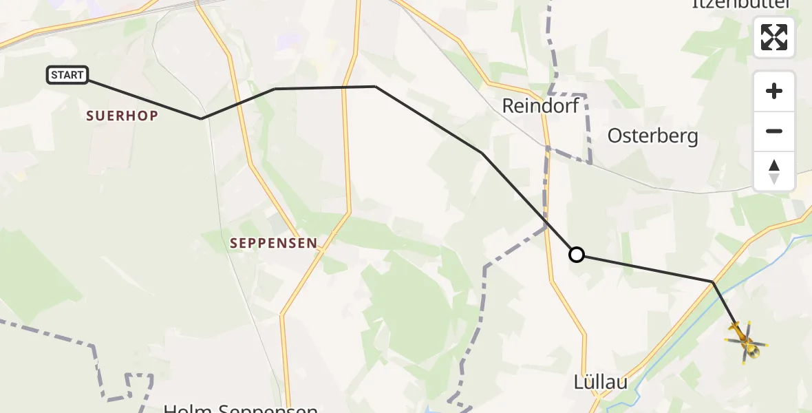 Flugroute Rettungshubschrauber Buchholz in der Nordheide - Jesteburg, 21 August 2026, 12:21