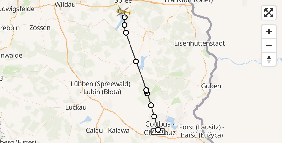 Flugroute Rettungshubschrauber Carl Thien Hospital Cottbus - Bad Saarow, 21 August 2026, 12:28