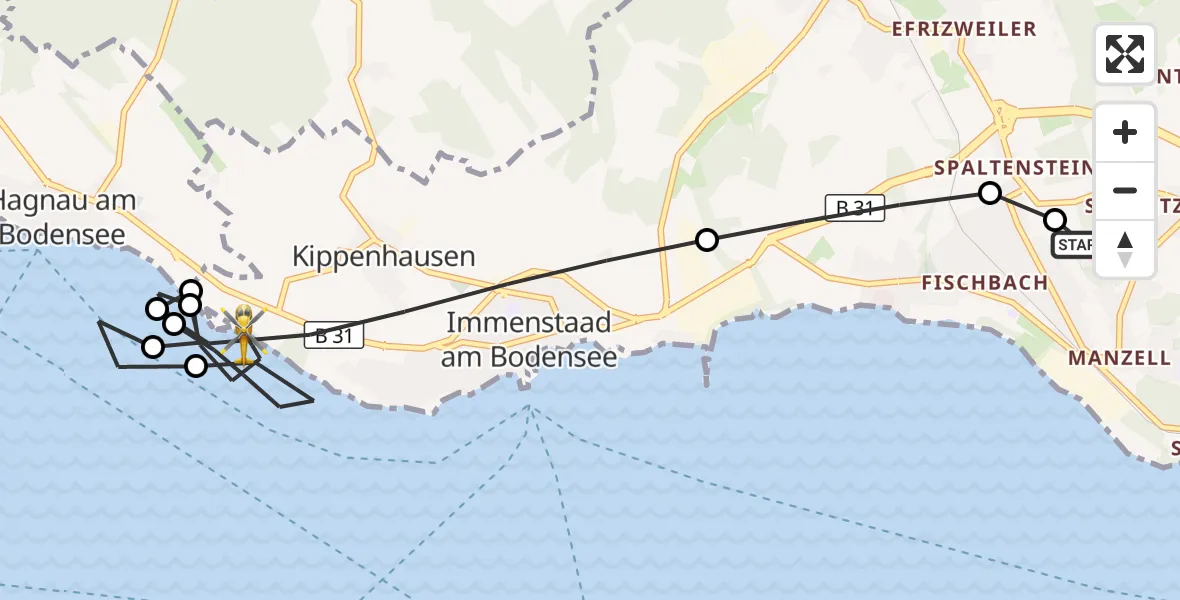 Flugroute Rettungshubschrauber Friedrichshafen Hospital - Immenstaad am Bodensee, 21 August 2026, 12:34