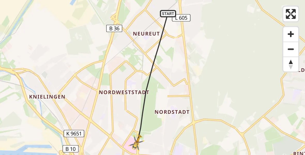 Flugroute Ambulanzhubschrauber Karlsruhe - Karlsruhe, 21 August 2026, 12:36