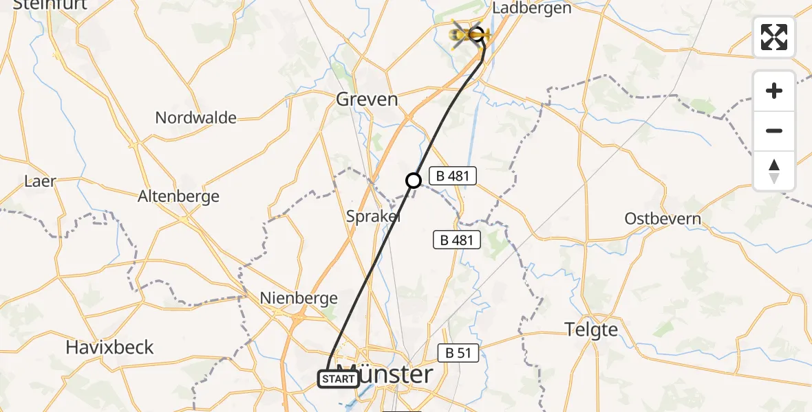 Flugroute Ambulanzhubschrauber Münster - Christoph  Westfalen-ADAC, 21 August 2026, 12:41