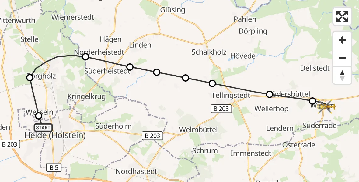 Flugroute Ambulanzhubschrauber Heide - Wrohm, 21 August 2026, 12:42