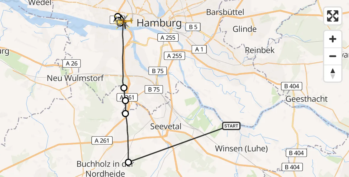 Flugroute Rettungshubschrauber Hamburg - Hamburg, 21 August 2026, 13:07