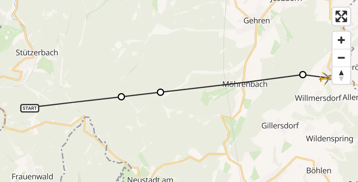 Flugroute Rettungshubschrauber Ilmenau - Großbreitenbach, 21 August 2026, 13:10