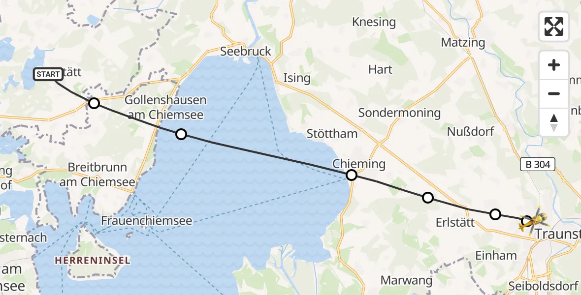 Flugroute Rettungshubschrauber Eggstätt - Traunstein Hospital, 21 August 2026, 13:57