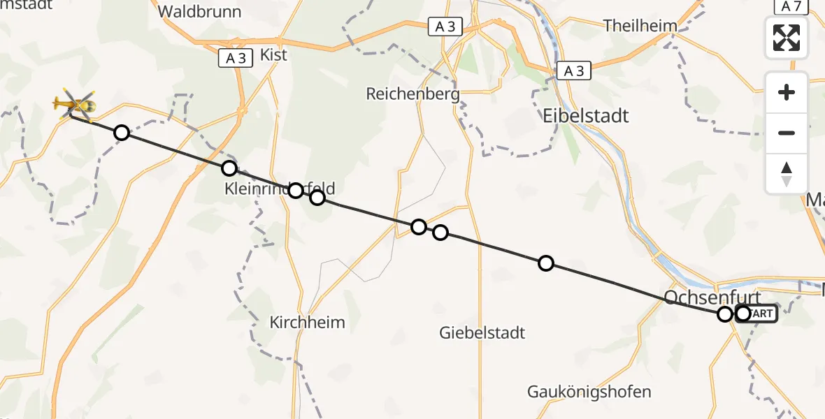 Flugroute Rettungshubschrauber Ochsenfurt Hospital - Altertheim, 21 August 2026, 14:02