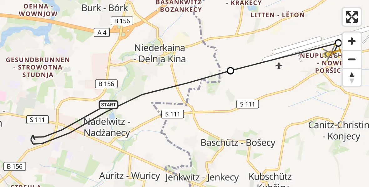 Flugroute Rettungshubschrauber Bautzen - Bautzen Flugplatz, 21 August 2026, 14:17
