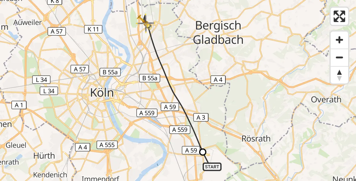 Flugroute Rettungshubschrauber Köln Bonn Flughafen - Köln, 21 August 2026, 14:18