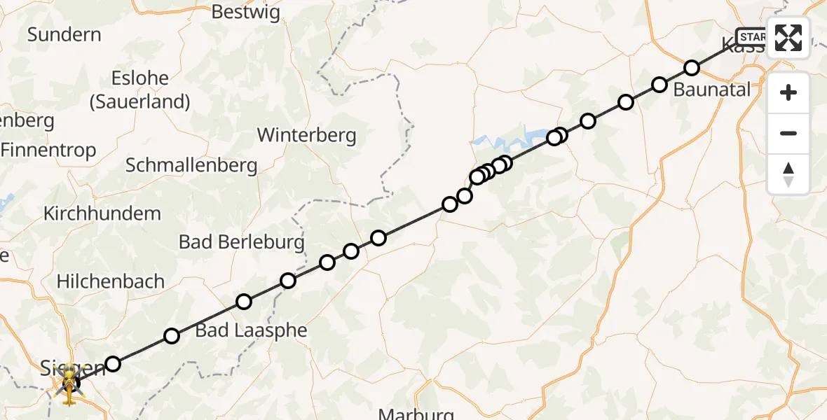 Flugroute Rettungshubschrauber Kassel - Evangelisches Jung-Stilling Hospital, 21 August 2026, 14:21
