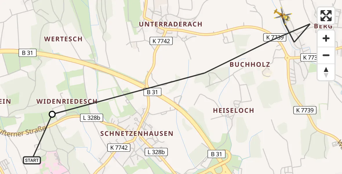 Flugroute Rettungshubschrauber Friedrichshafen Hospital - Friedrichshafen, 21 August 2026, 14:26