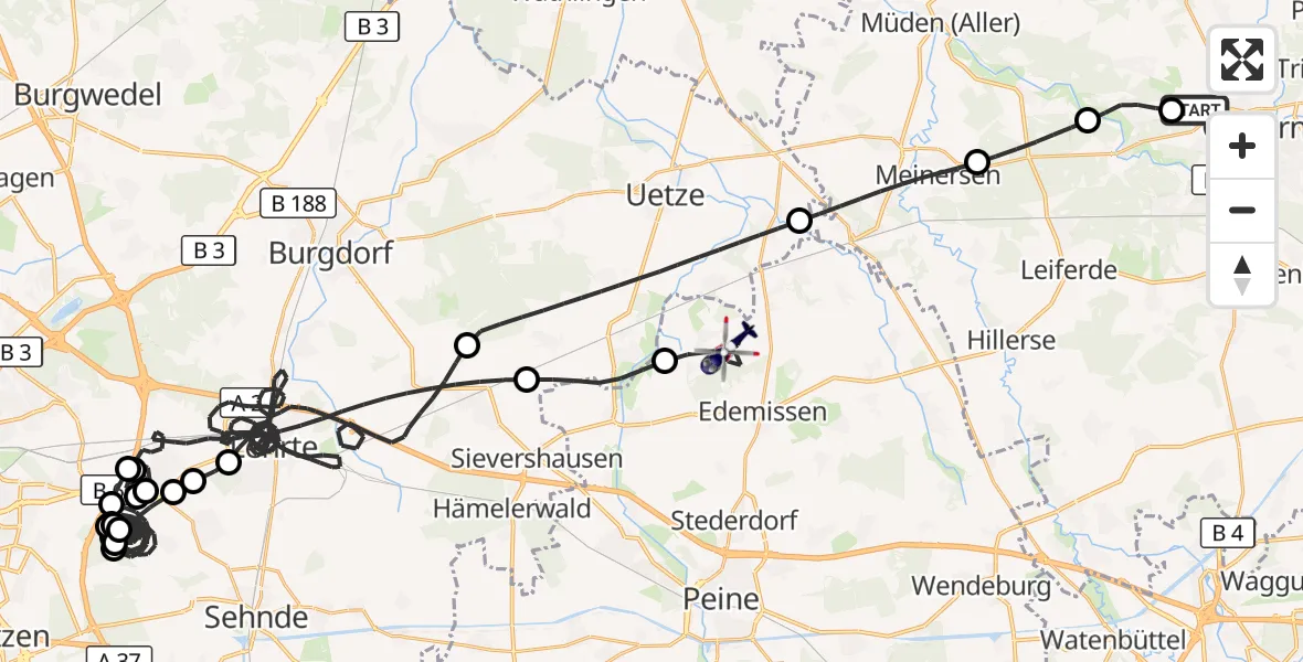 Flugroute Polizeihubschrauber Gifhorn Bundespolizei Hubschrauberlandeplatz - Edemissen, 21 August 2026, 14:33