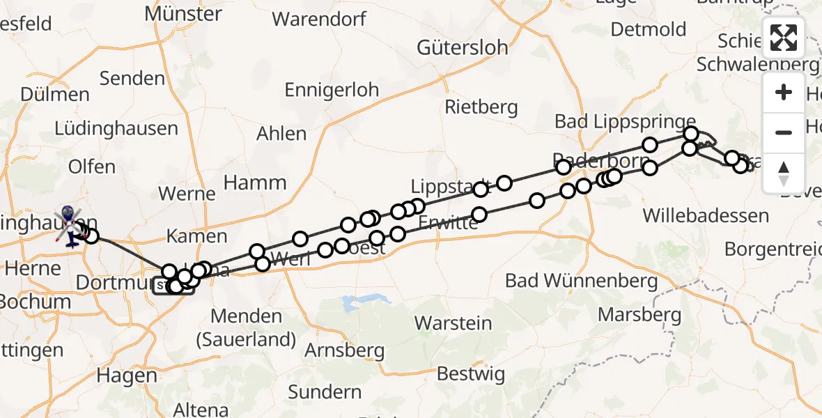 Flugroute Polizeihubschrauber Dortmund Flughafen - Castrop-Rauxel, 21 August 2026, 14:35