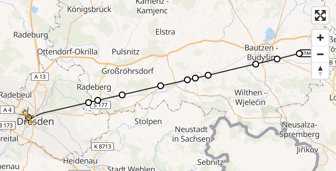 Flugroute Rettungshubschrauber Weißenberg - Dresden Friedrichstadt Hospital, 21 August 2026, 14:45