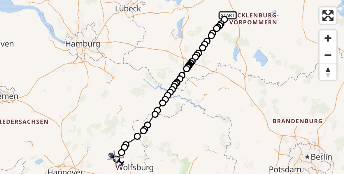 Flugroute Polizeihubschrauber Güstrow - Gifhorn Bundespolizei Hubschrauberlandeplatz, 21 August 2026, 14:48
