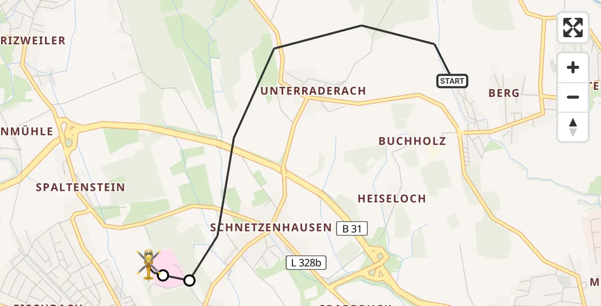 Flugroute Rettungshubschrauber Friedrichshafen - Friedrichshafen Hospital, 21 August 2026, 14:54