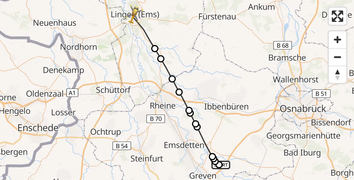 Flugroute Ambulanzhubschrauber Christoph  Westfalen-ADAC - Lingen (Ems), 21 August 2026, 14:56