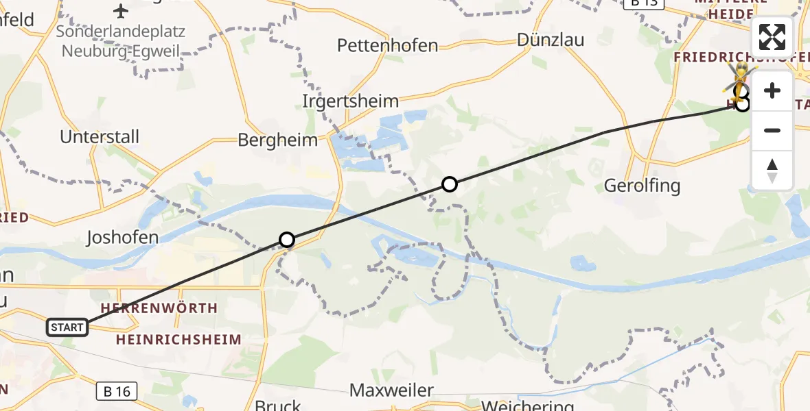 Flugroute Rettungshubschrauber Neuburg a.d.Donau - Ingolstadt Hospital, 21 August 2026, 14:56
