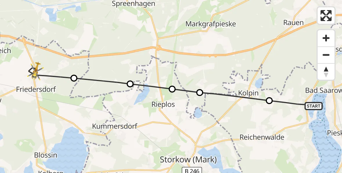 Flugroute Rettungshubschrauber Bad Saarow - Heidesee, 21 August 2026, 15:09