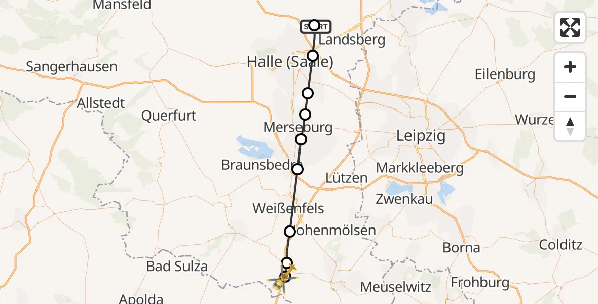Flugroute Rettungshubschrauber Halle-Oppin Flugplatz - Osterfeld, 21 August 2026, 15:15