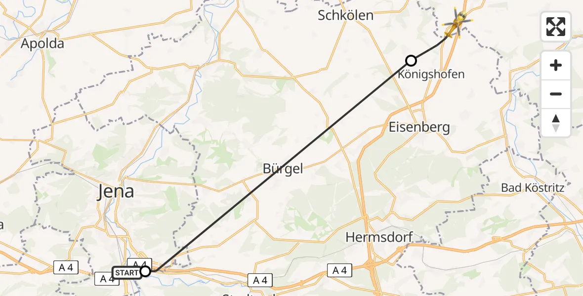 Flugroute Rettungshubschrauber Jena - Osterfeld, 21 August 2026, 15:16
