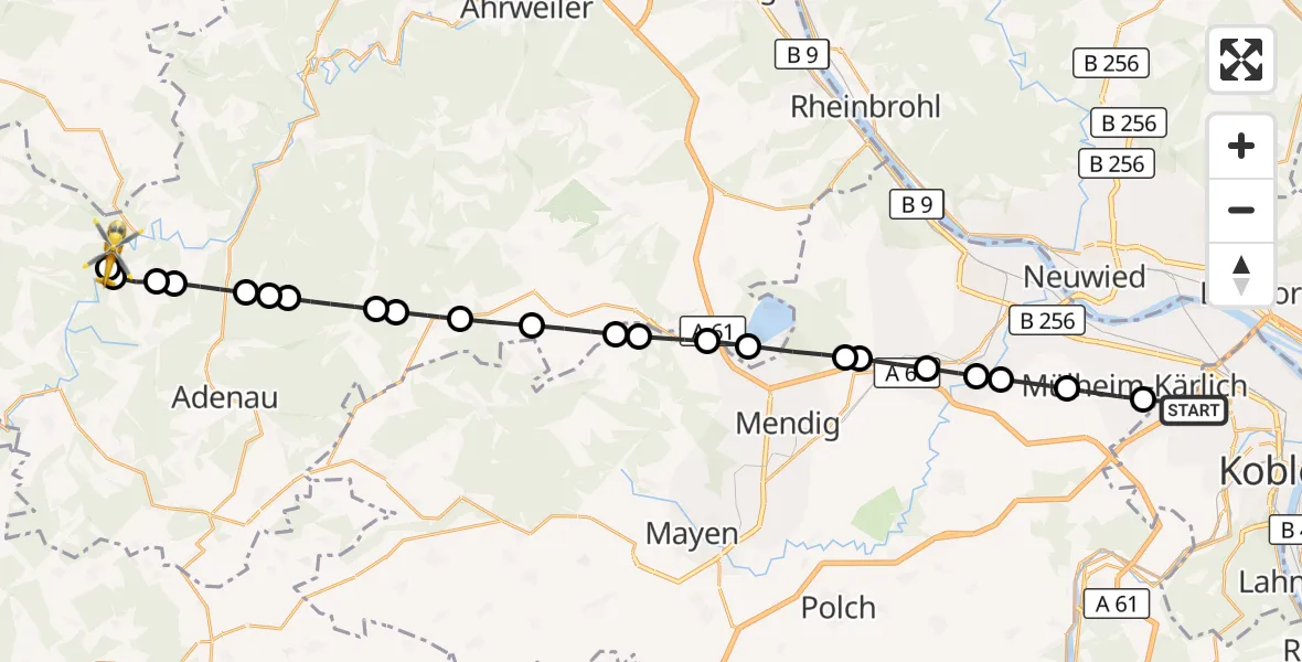 Flugroute Rettungshubschrauber Koblenz - Wershofen, 21 August 2026, 15:23