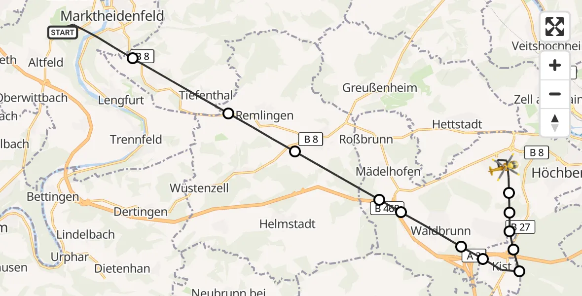 Flugroute Rettungshubschrauber Marktheidenfeld - Waldbüttelbrunn, 21 August 2026, 15:39