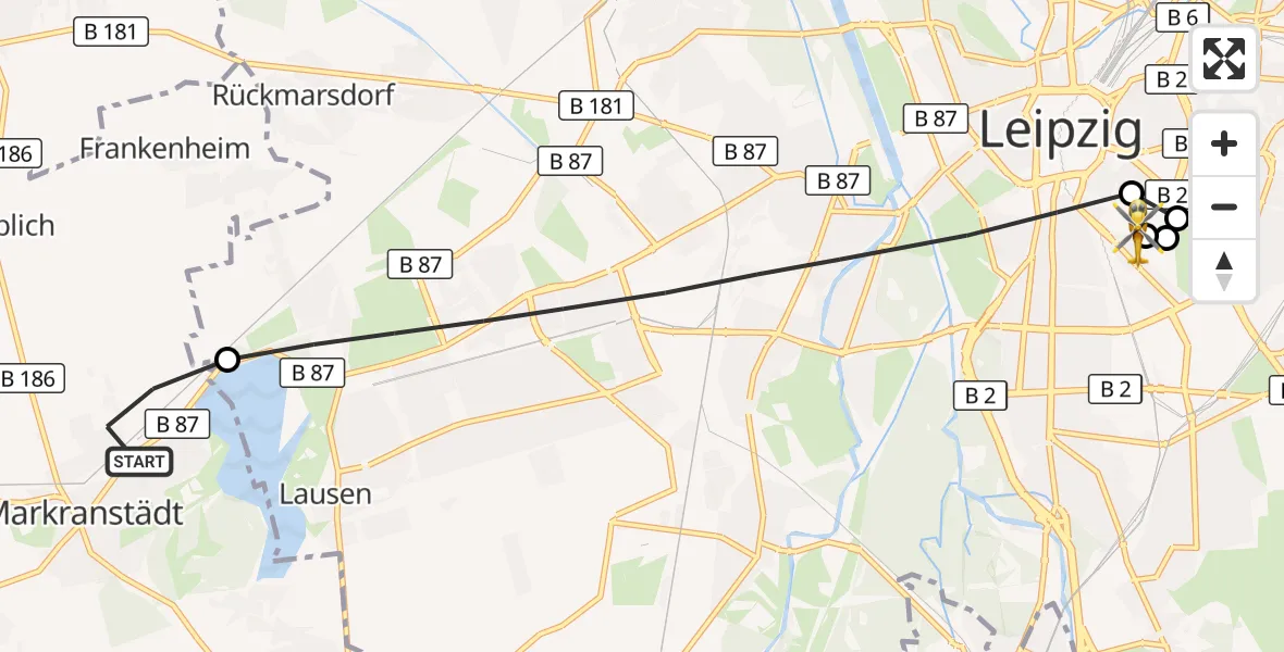 Flugroute Rettungshubschrauber Markranstädt - Leipzig University Hospital Heliport 1, 21 August 2026, 15:42