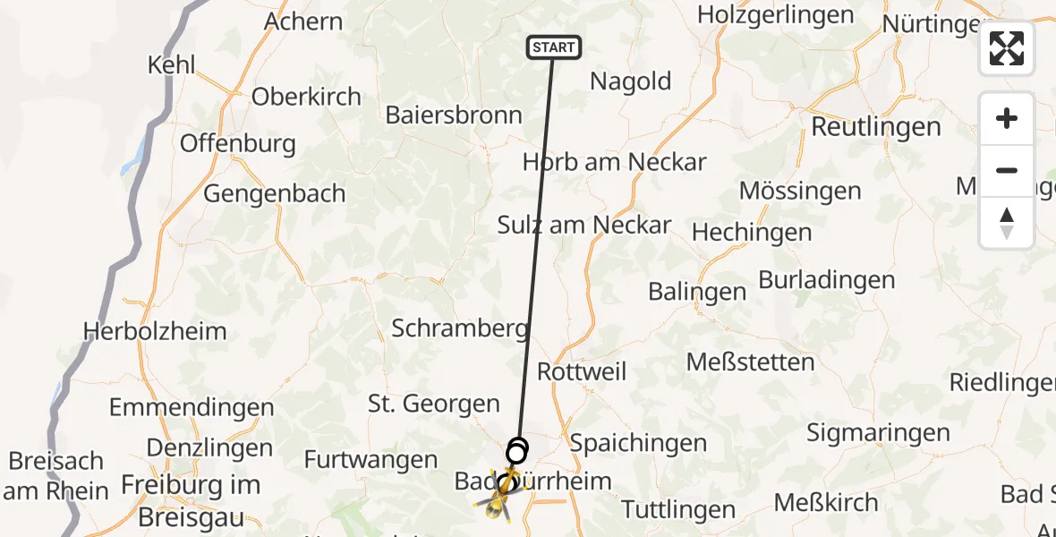Flugroute Ambulanzhubschrauber Altensteig - Brigachtal, 21 August 2026, 15:55
