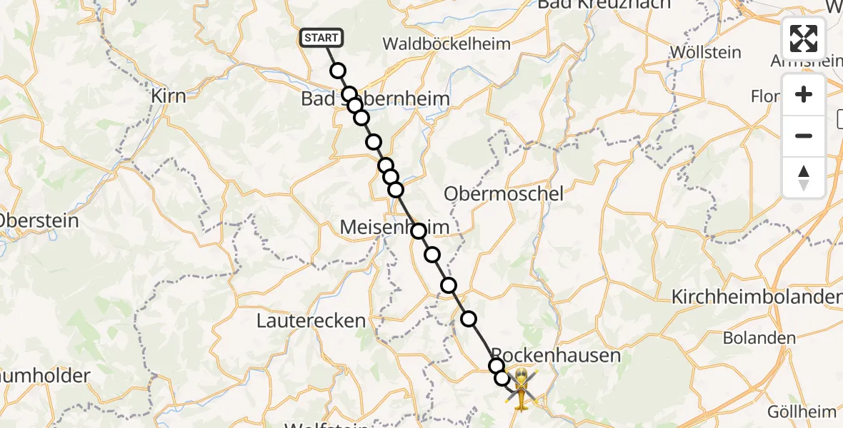 Flugroute Rettungshubschrauber Monzingen - Rockenhausen, 21 August 2026, 16:09