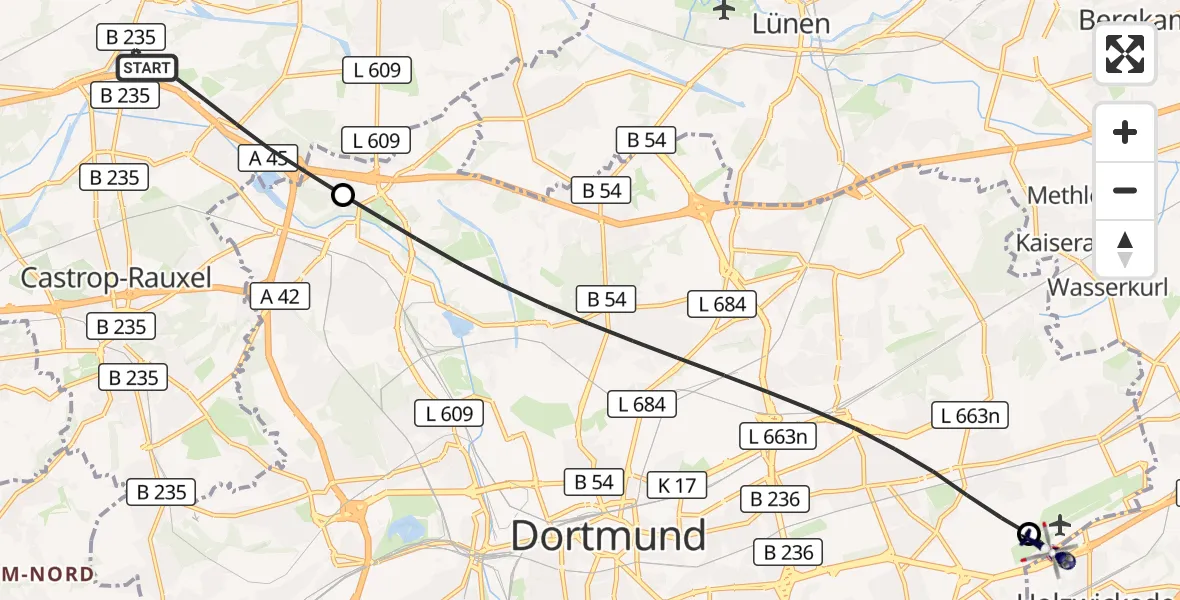 Flugroute Polizeihubschrauber Castrop-Rauxel - Dortmund Flughafen, 21 August 2026, 16:11