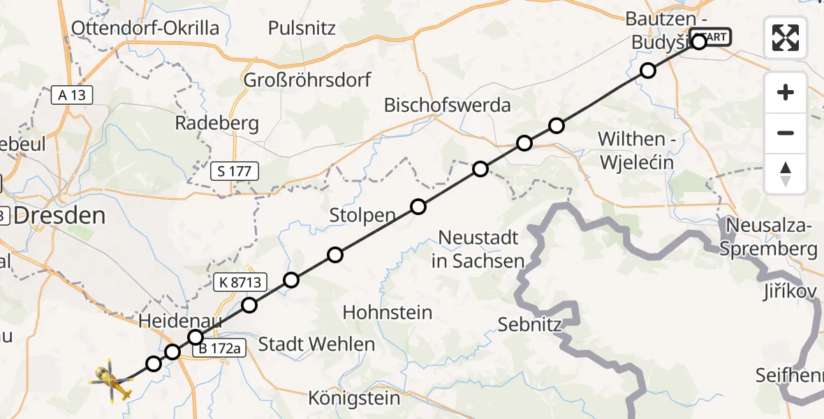 Flugroute Rettungshubschrauber Kubschütz - Müglitztal, 21 August 2026, 16:11
