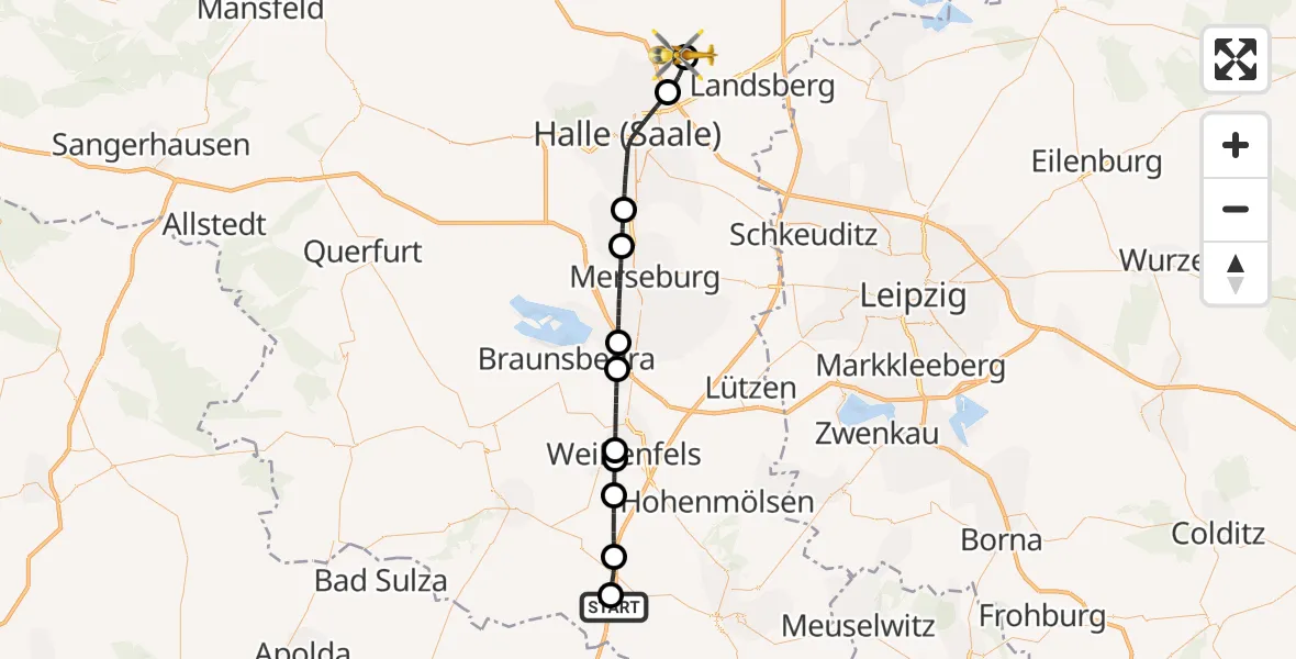 Flugroute Rettungshubschrauber Osterfeld - Halle-Oppin Flugplatz, 21 August 2026, 16:11