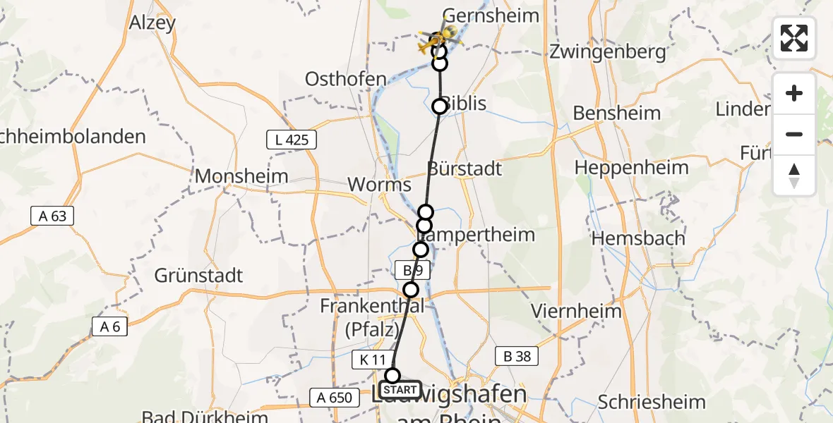 Flugroute Rettungshubschrauber Ludwigshafen Accident Hospital - Hamm am Rhein, 21 August 2026, 16:14