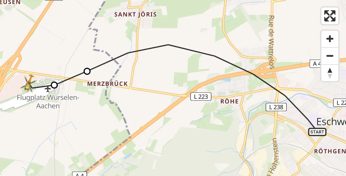 Flugroute Rettungshubschrauber Eschweiler - Aachen-Merzbrück Flughafen, 21 August 2026, 16:24