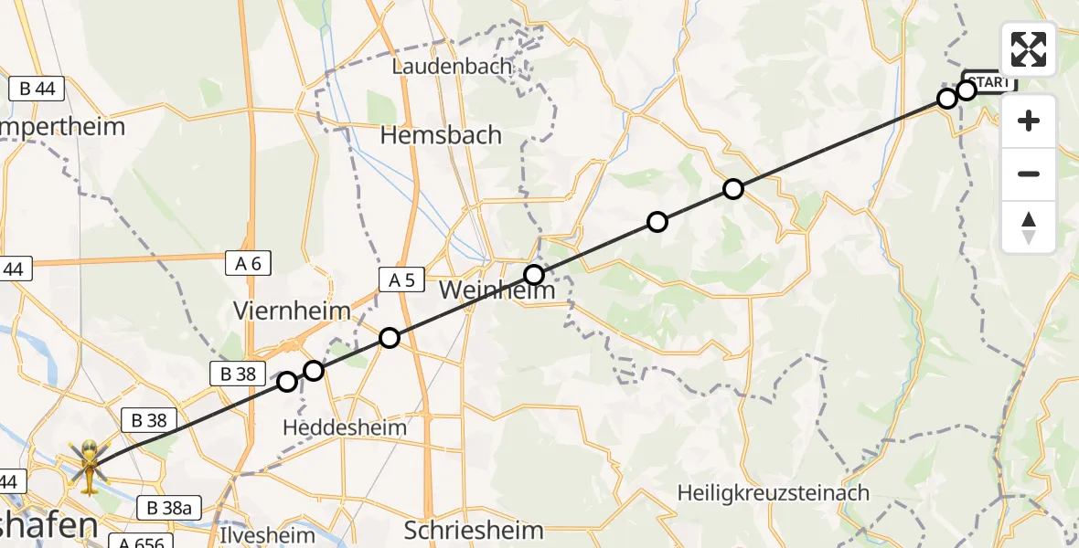Flugroute Rettungshubschrauber Mossautal - Mannheim, 21 August 2026, 16:33