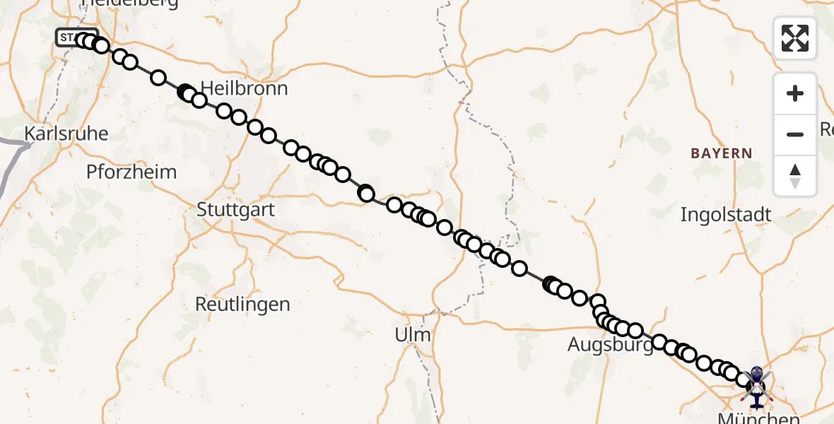 Flugroute Polizeihubschrauber Speyer - Oberschleißheim, 21 August 2026, 16:37