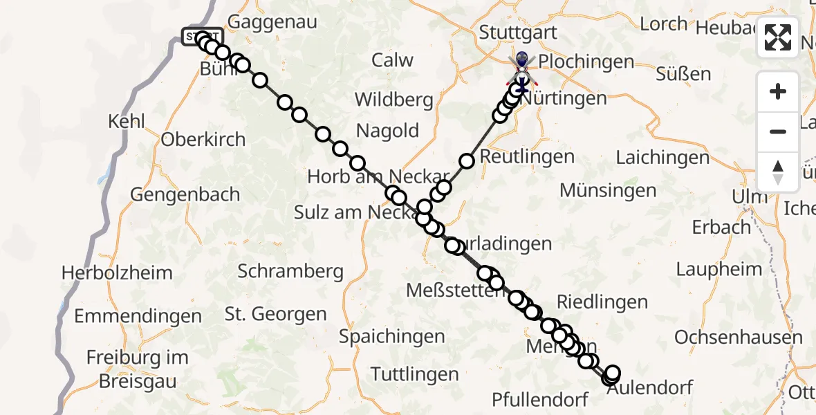 Flugroute Polizeihubschrauber Karlsruhe Baden-Baden Flughafen - Flughafen Stuttgart, 21 August 2026, 16:51