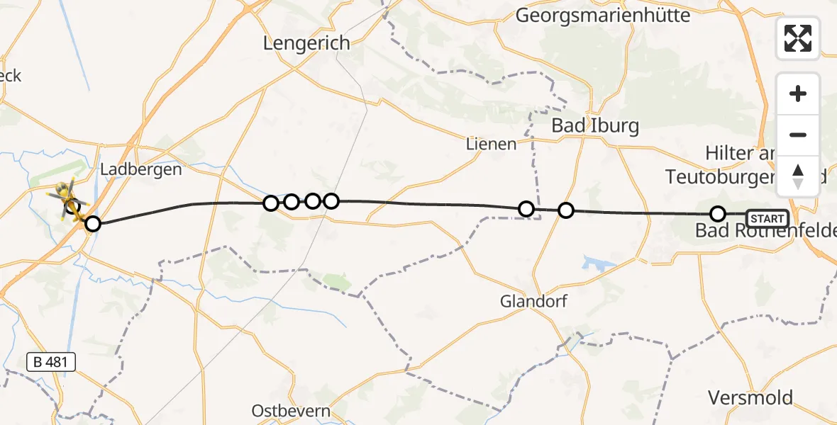 Flugroute Ambulanzhubschrauber Bad Rothenfelde - Christoph  Westfalen-ADAC, 21 August 2026, 16:58