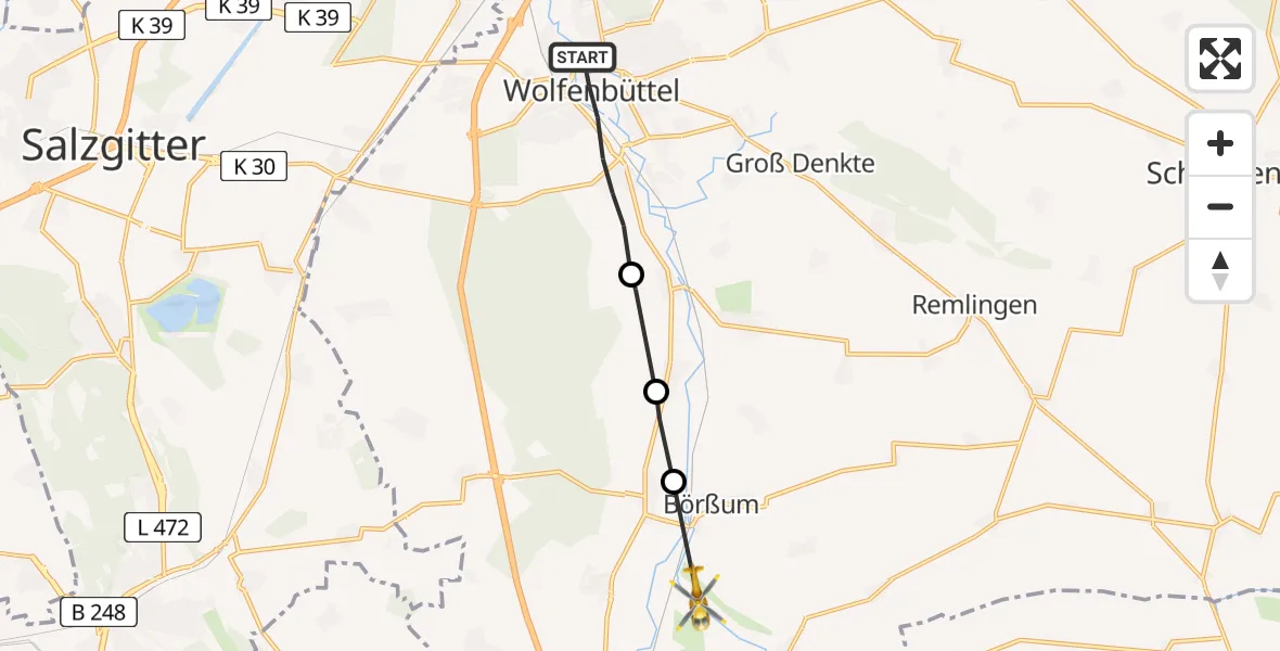 Flugroute Rettungshubschrauber Wolfenbüttel - Börßum, 21 August 2026, 17:04