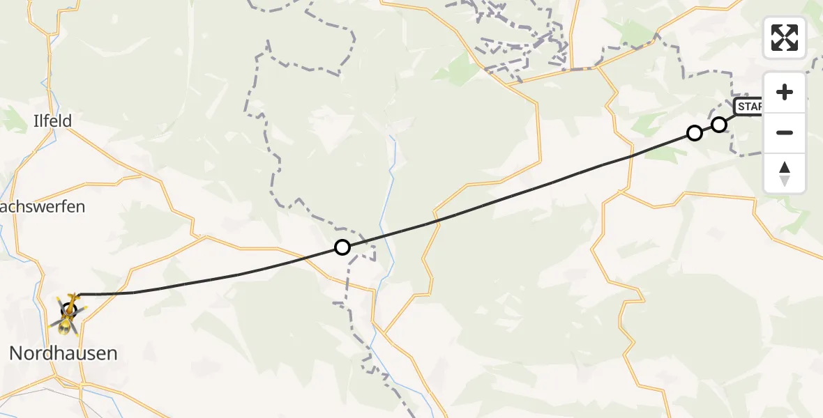 Flugroute Rettungshubschrauber Südharz - Südharz Hospital Nordhausen, 21 August 2026, 17:25