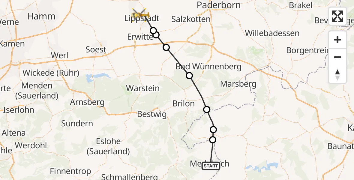 Flugroute Rettungshubschrauber Medebach - Lippstadt, 21 August 2026, 17:29